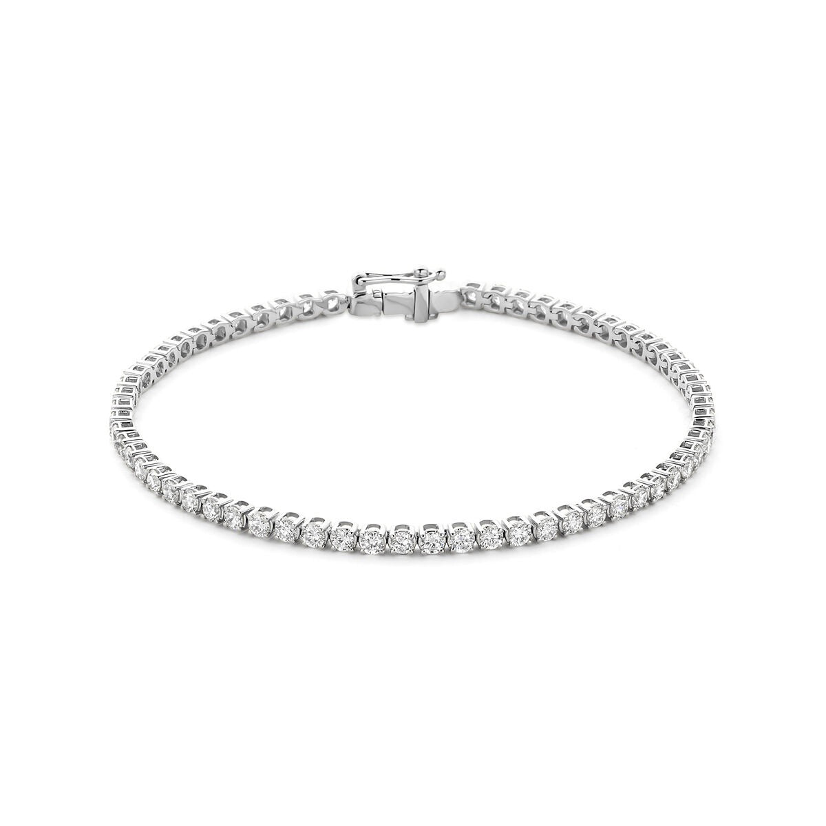 Pulsera de tenis de oro blanco de 14k con diamantes cultivados en laboratorio.