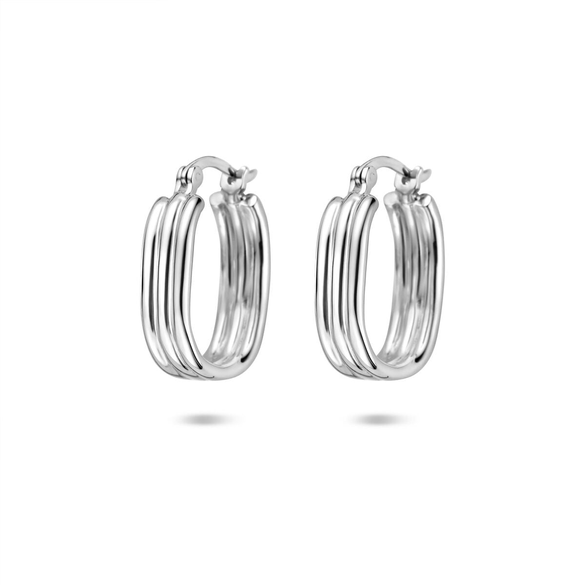 Pendientes de aro plateados, rhodinados, de 17 mm con diseño de múltiples bandas.