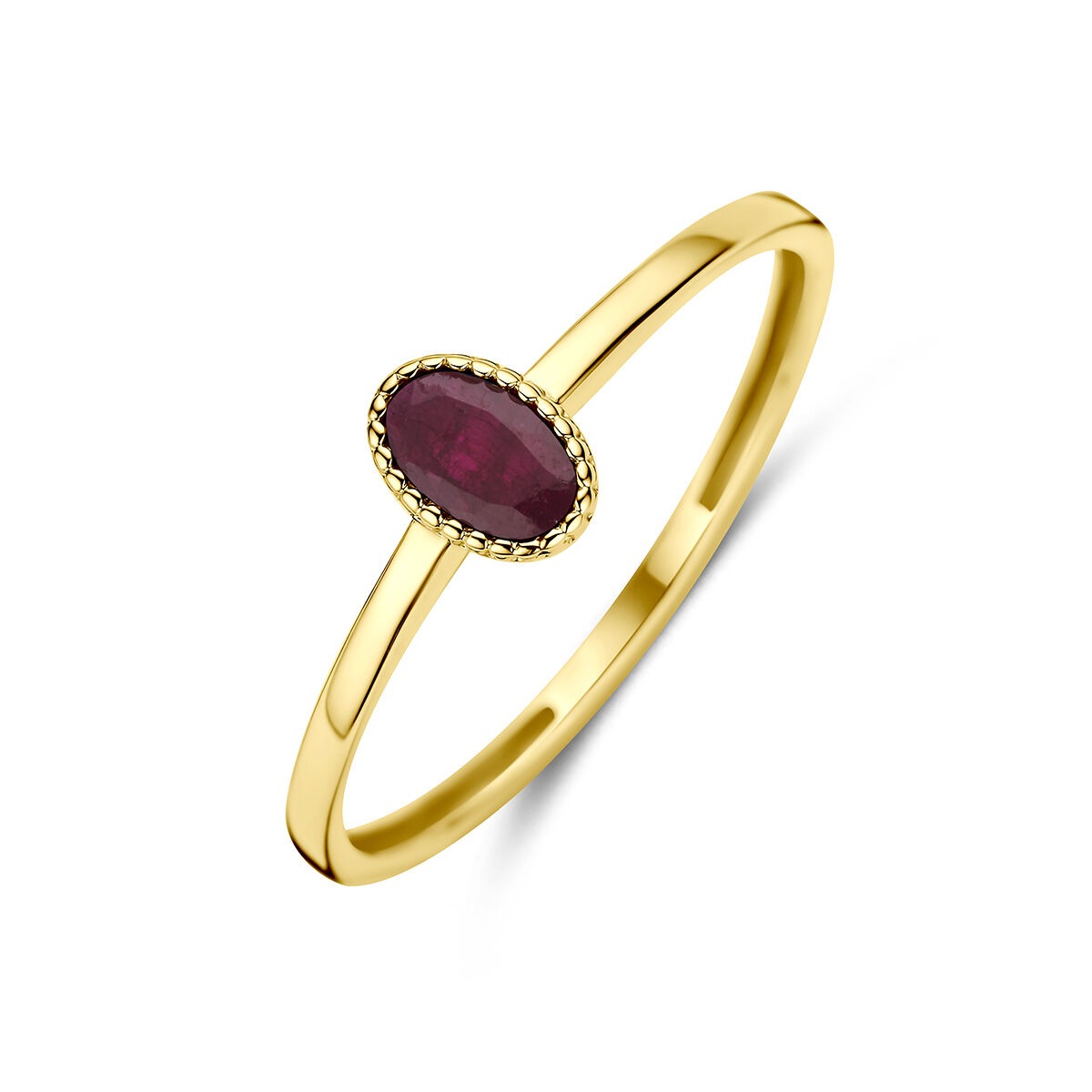 Anillo de oro amarillo de 14k con un ópalo ovalado y detalle de bisel.