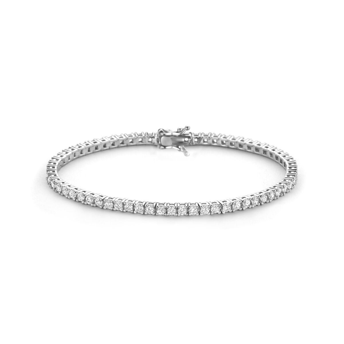 Pulsera de tenis de plata rodiada con circonitas, 3 mm de ancho.