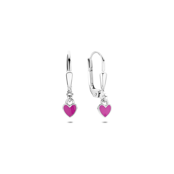 Gerhodineerd 925 zilveren hart oorhangers met roze emaille