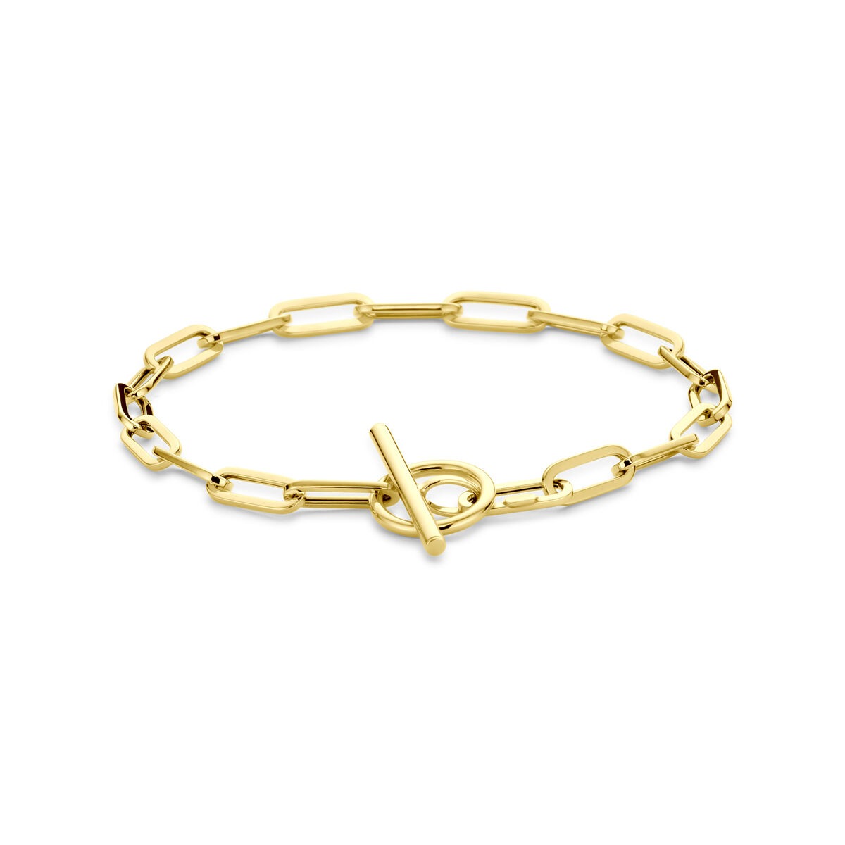 Pulsera de dama de 14k en oro amarillo con eslabones de ancla y cierre de palanca.