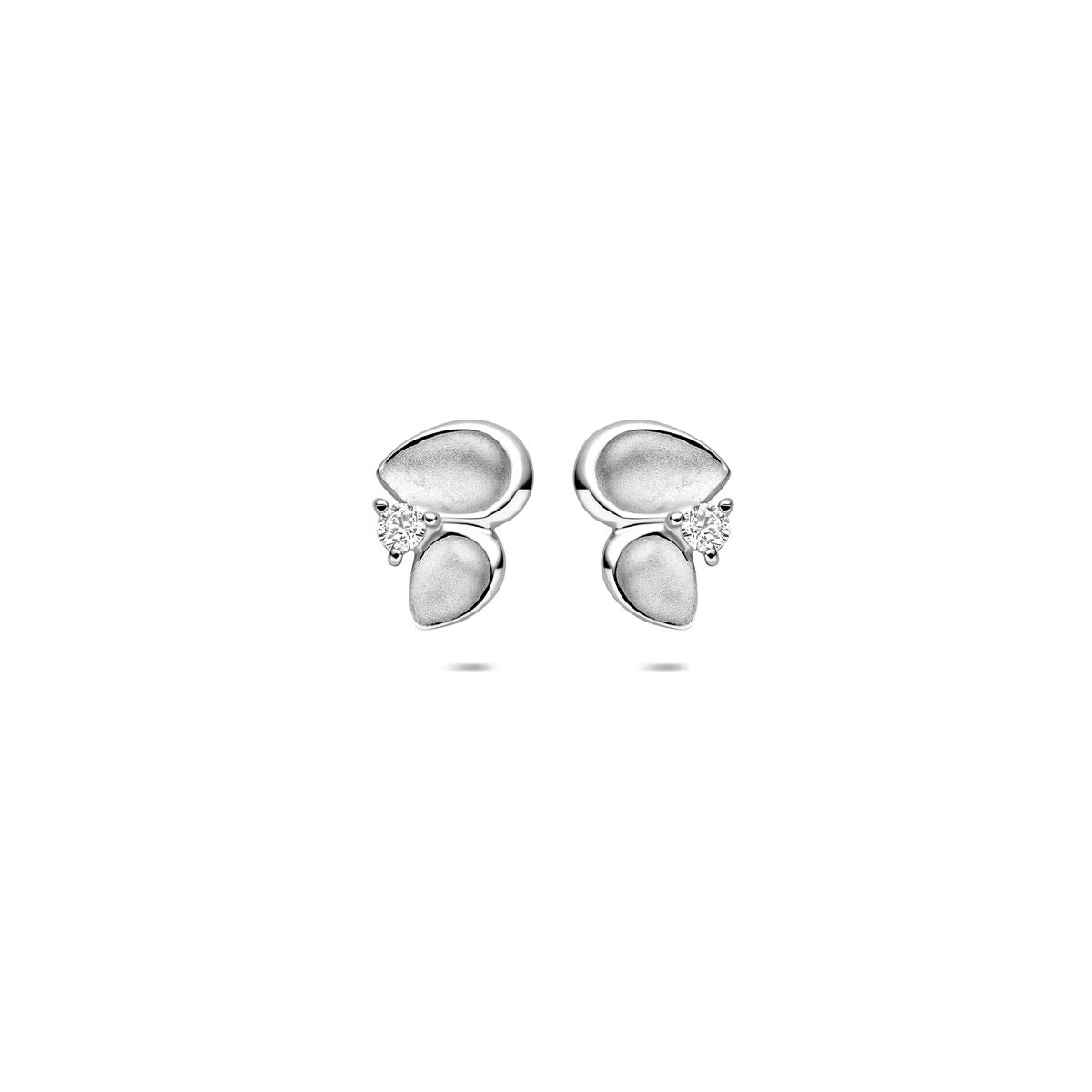 Pendientes de plata rodiada con zirconia, en forma de gotas con un detalle brillante.