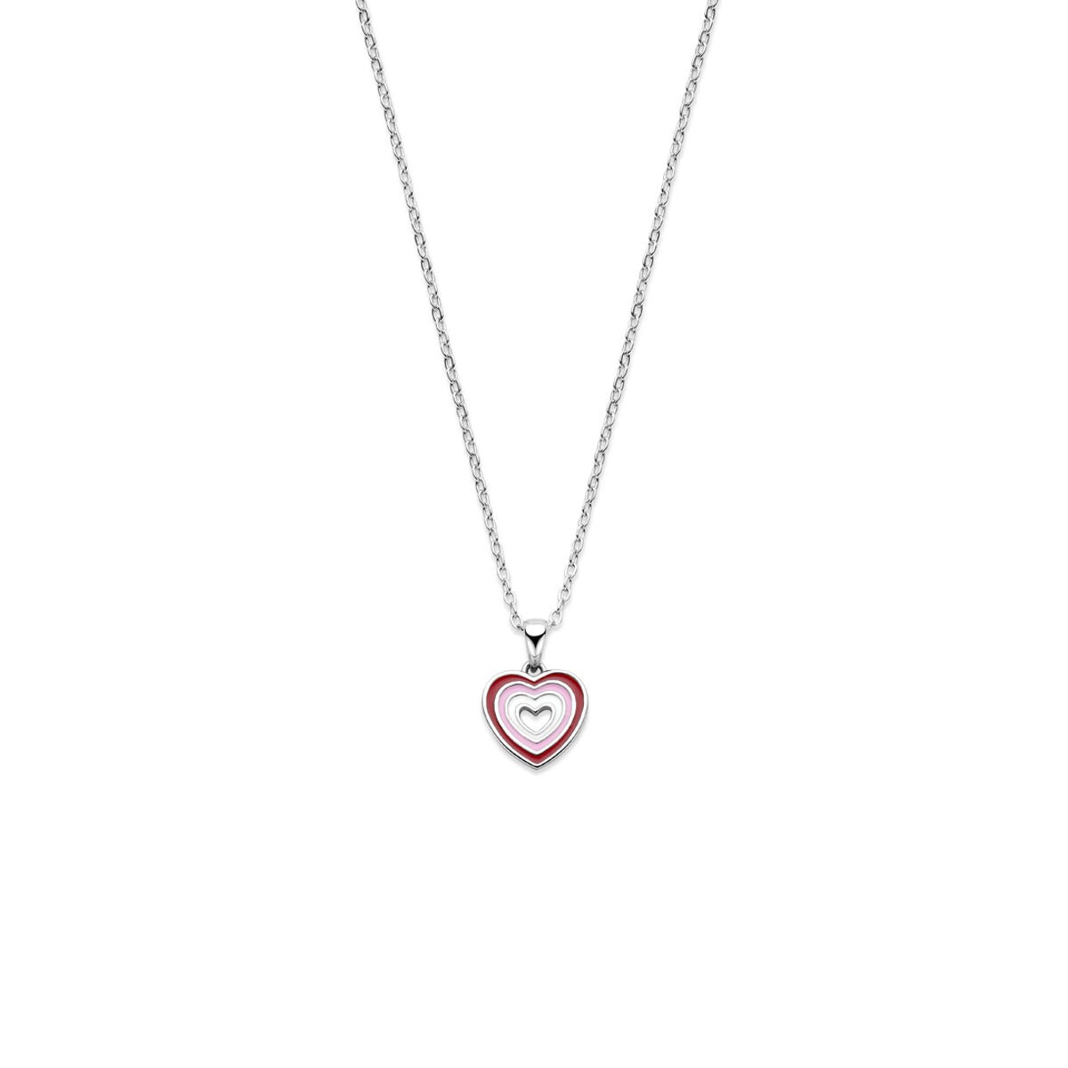 Cadena de plata para niños con colgante en forma de corazón, acabado en rodio, 36 + 3 cm.