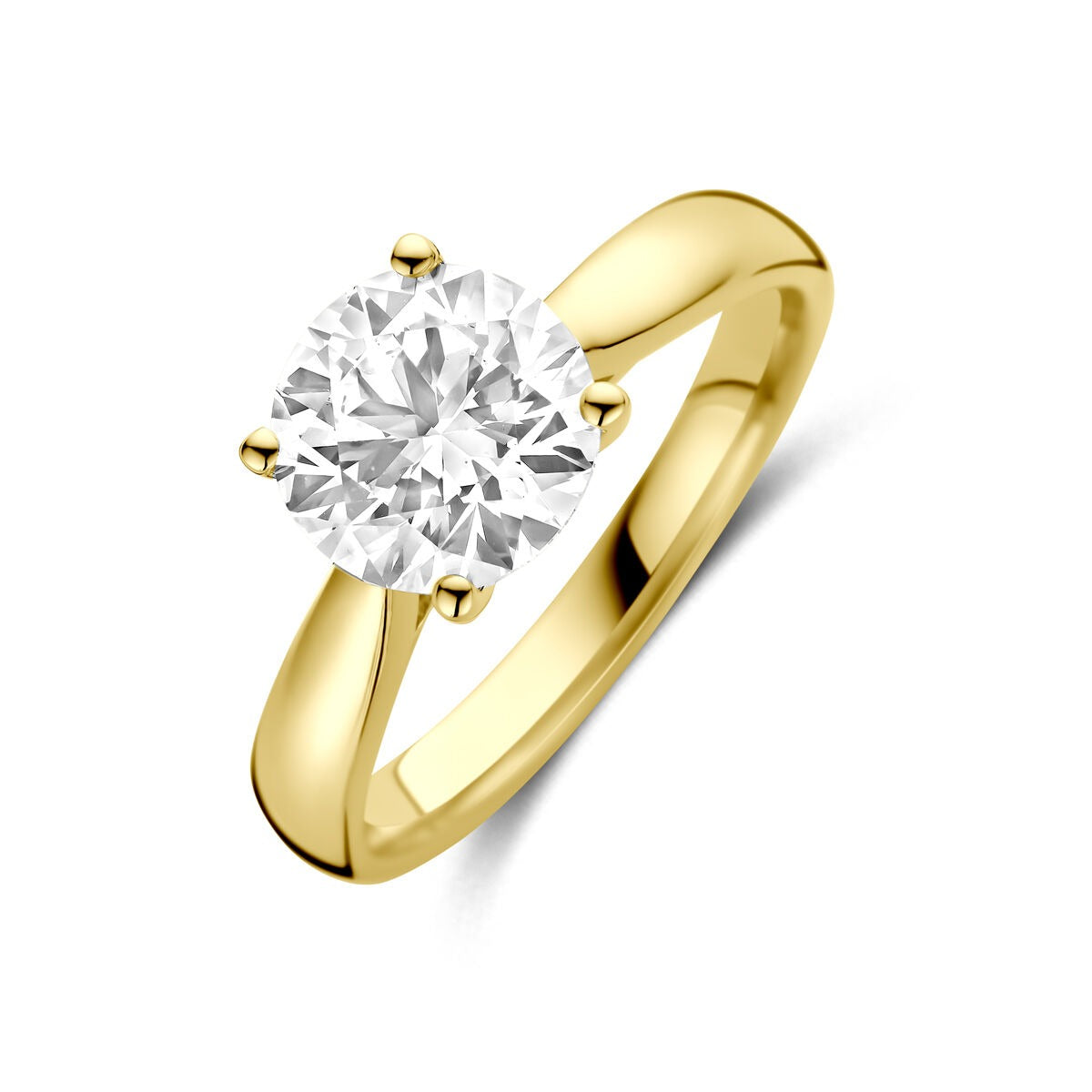 Anillo de oro amarillo de 14k con diamante lab-grown de 2.00 ct, diseño clásico y brillante.