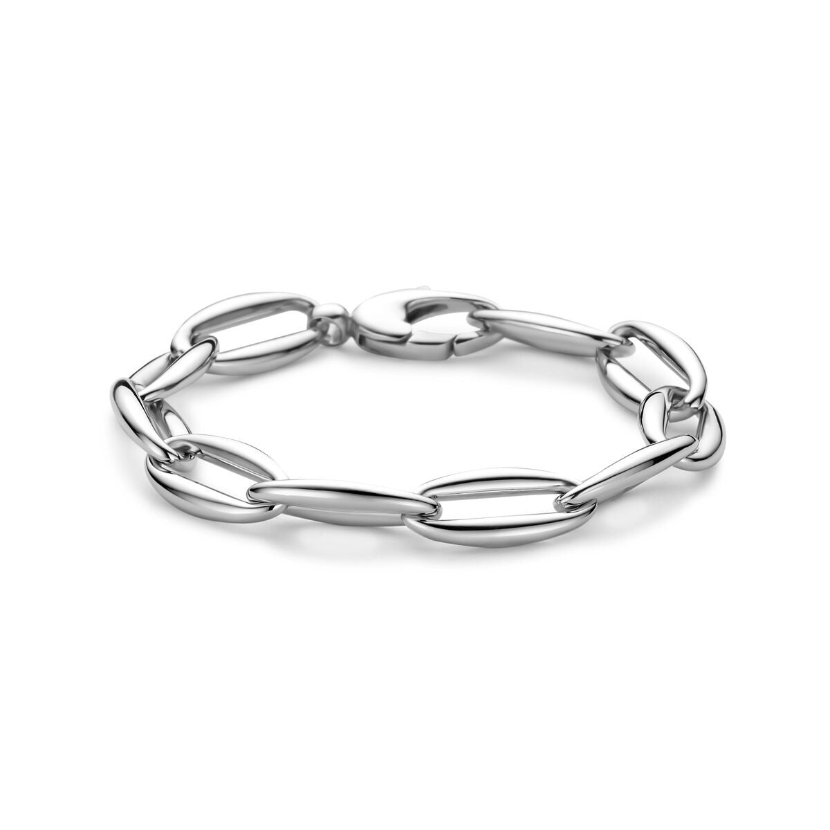 Pulsera de eslabones de plata rodiada con diseño de ancla.
