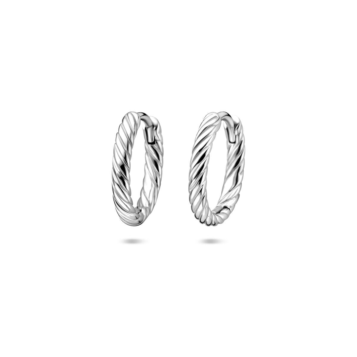 Pendientes de aro de plata retorcidos, rhodiniados, de 14 mm.