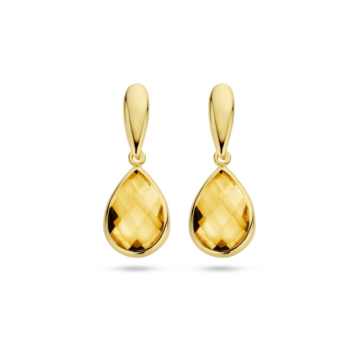 Pendientes largos de oro amarillo de 9 quilates con citrino en forma de gota.