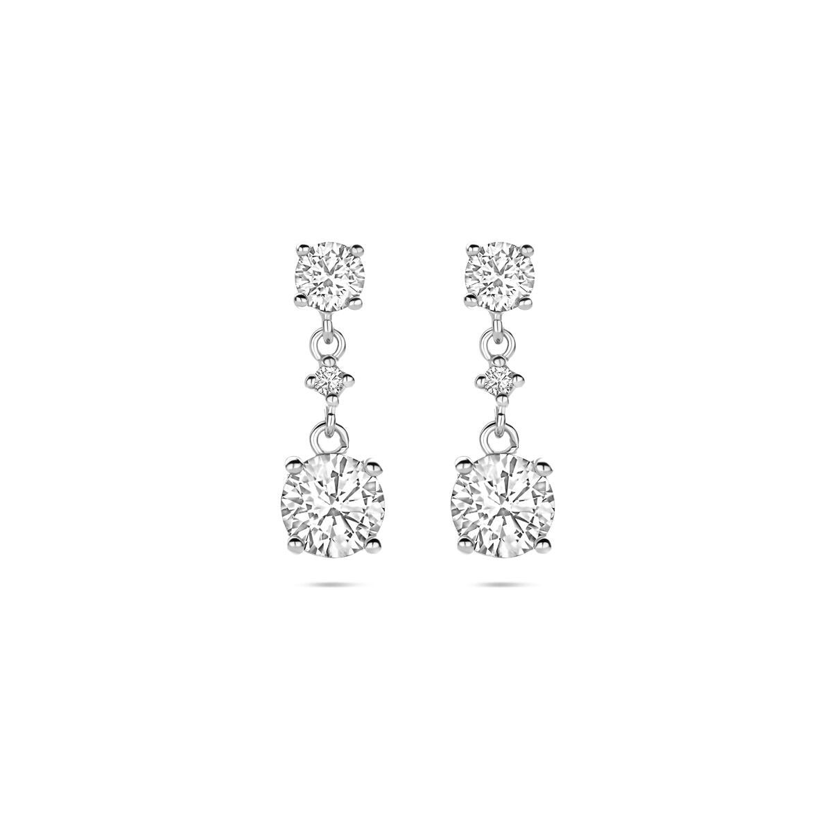 Pendientes largos de plata con circonitas, diseño de dos piezas en forma de diamante, 18 mm.
