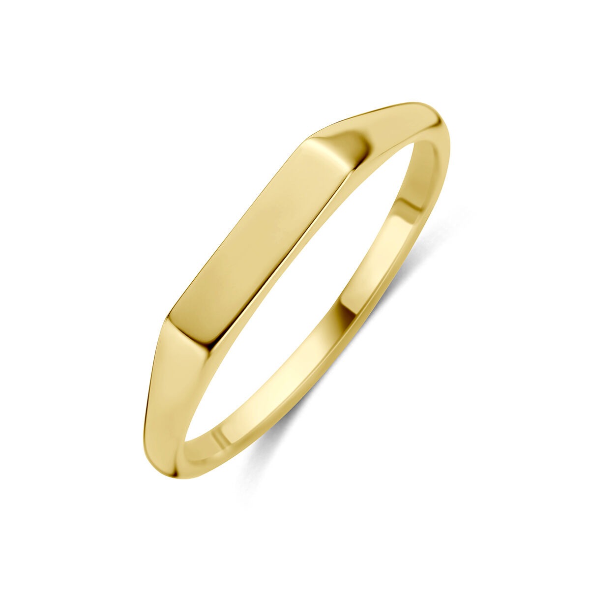 Anillo de oro amarillo de 9 quilates con diseño rectangular y acabado pulido.