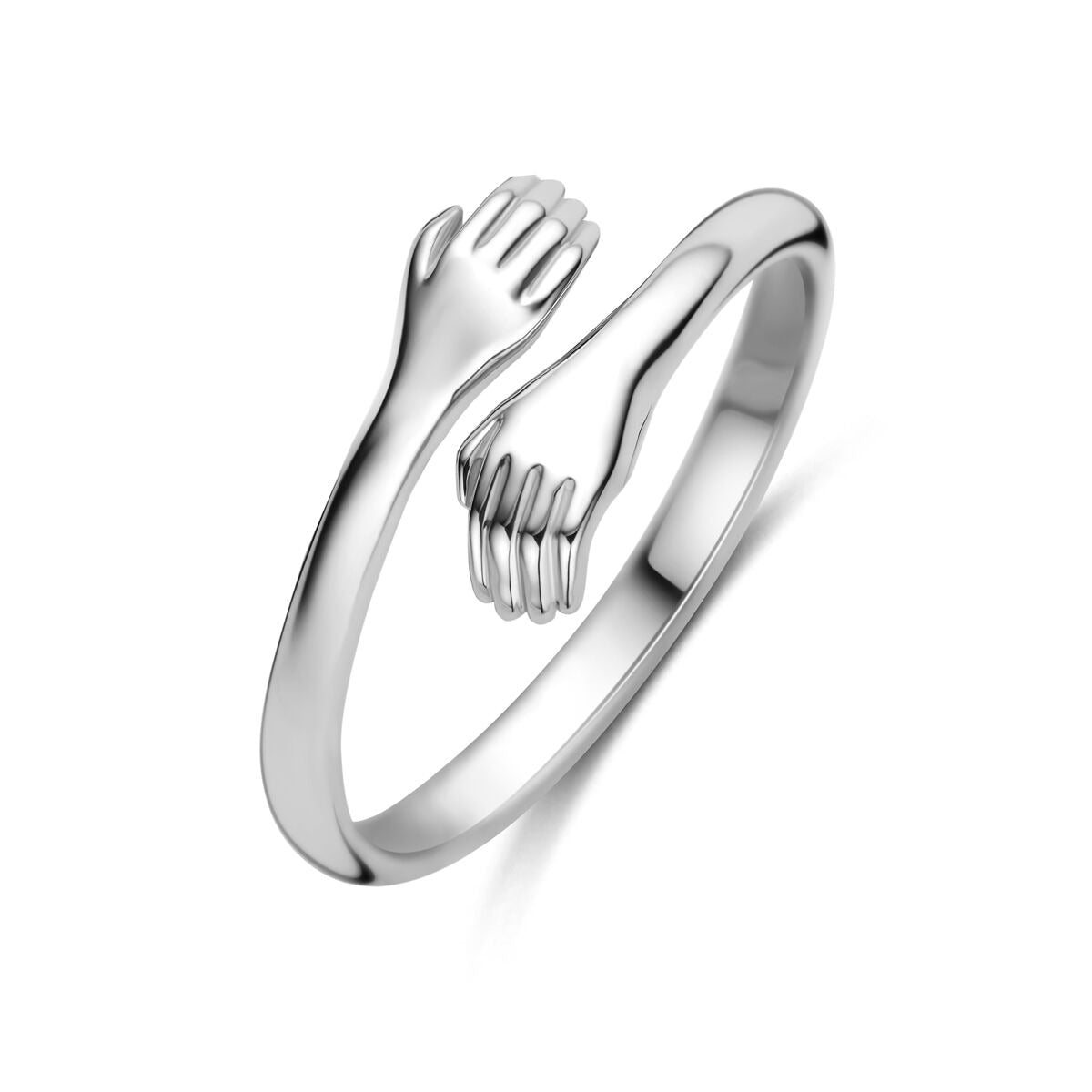 Anillo de plata 925 con diseño de manos entrelazadas.