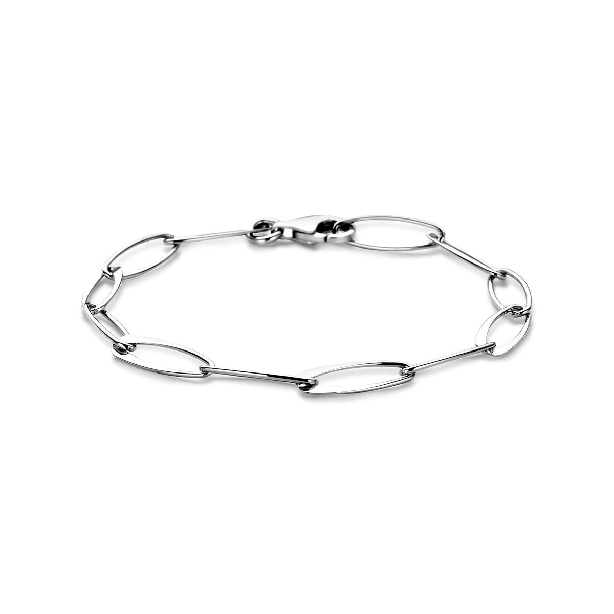Pulsera de dama de plata, con eslabones de ancla de 6 mm y 19 cm de longitud, acabado en rodio.