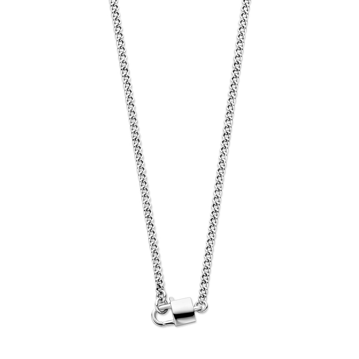 Collar de mujer plateado, con cadena bizantina y colgante de cierre.