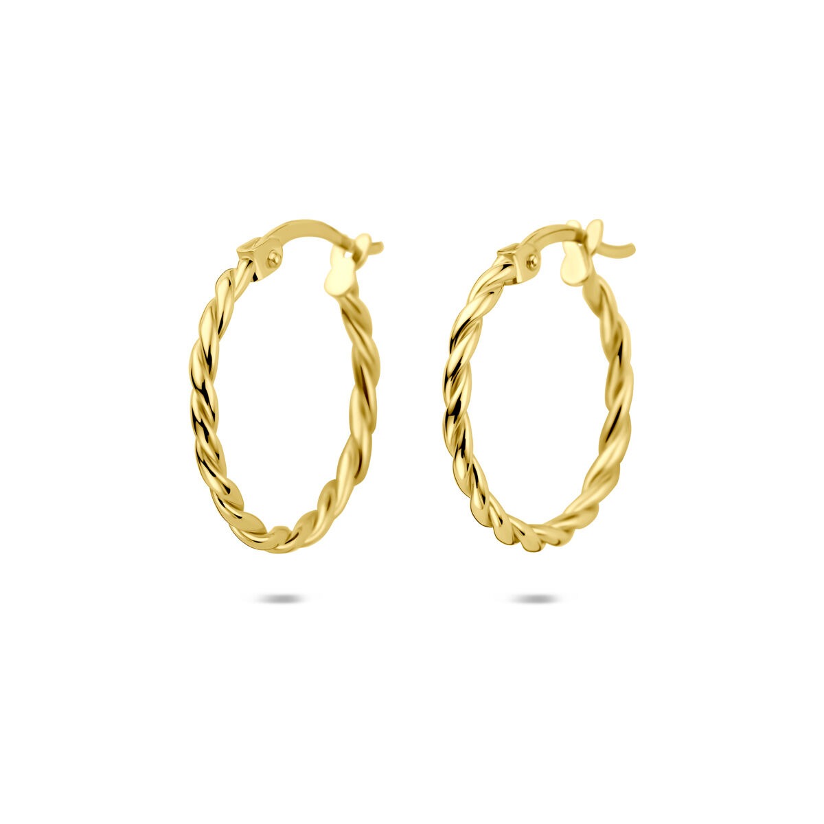 Aros de oro amarillo de 14k, retorcidos, de 18 mm de diámetro.
