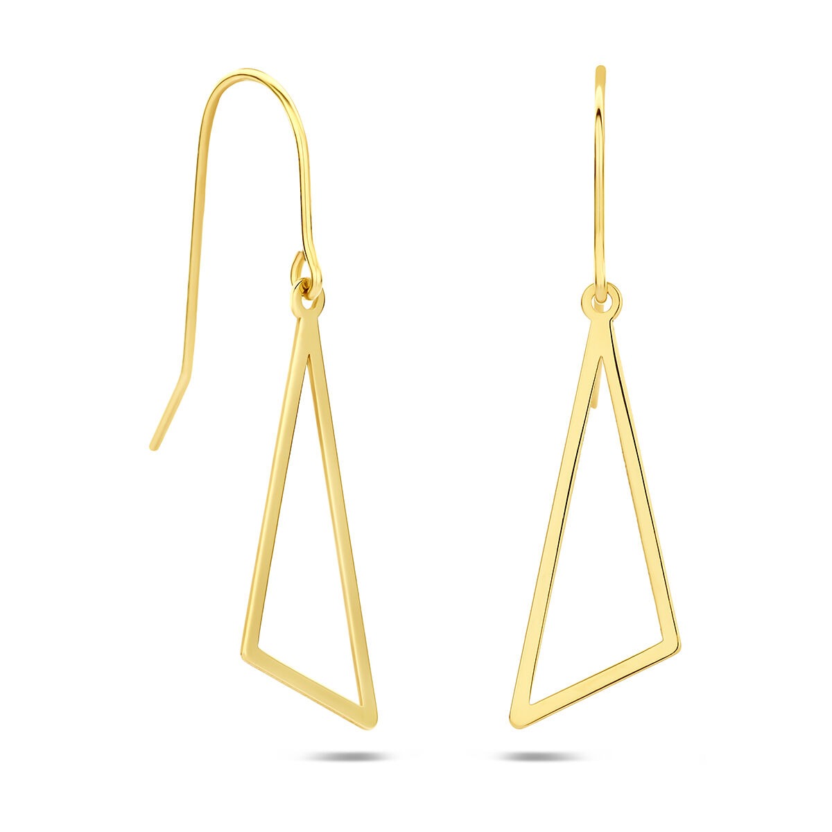 Pendientes largos de triángulo en oro amarillo de 14 quilates.