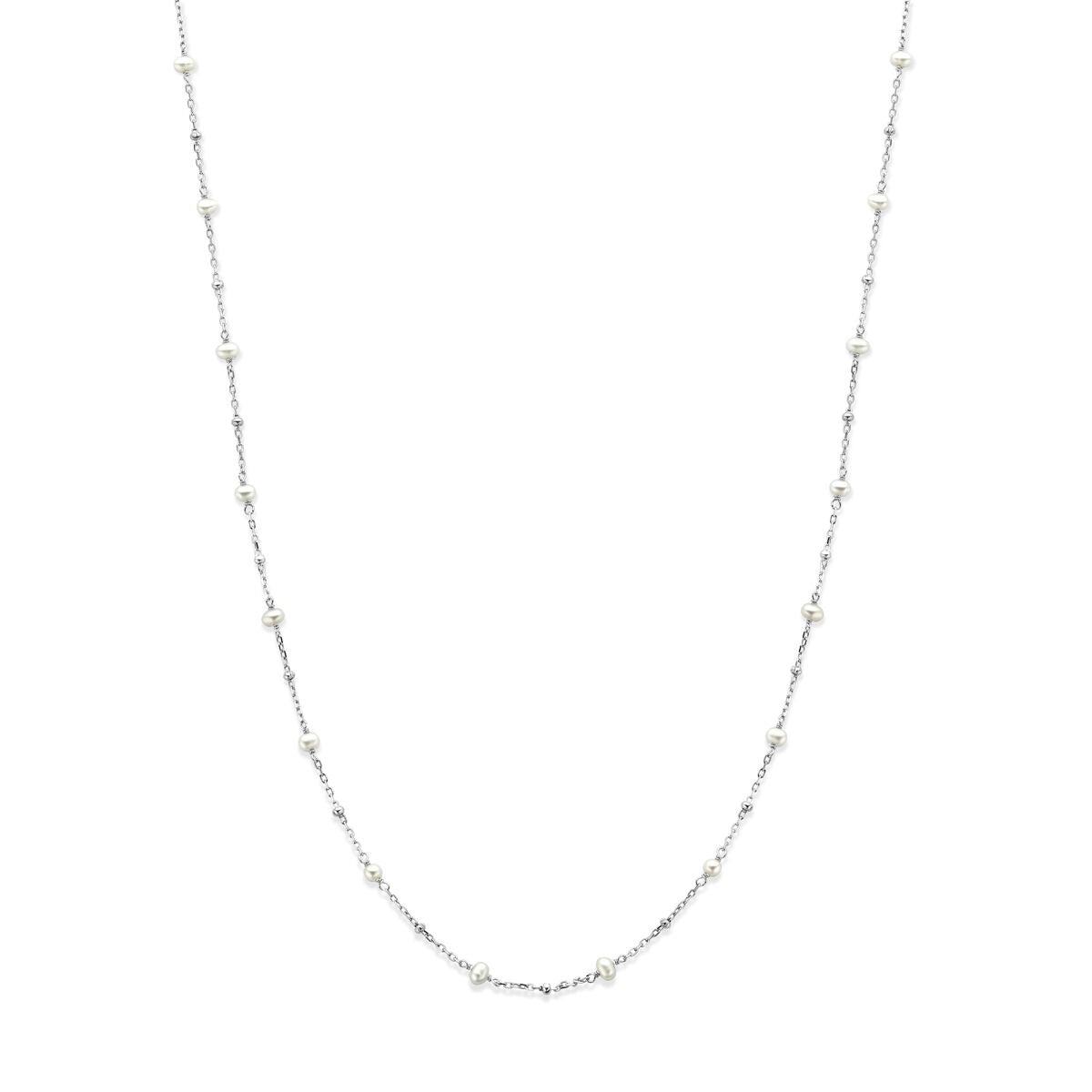 Gerhodineerd 925 zilveren collier met een ketting van kleine parels en een verfijnde afwerking.