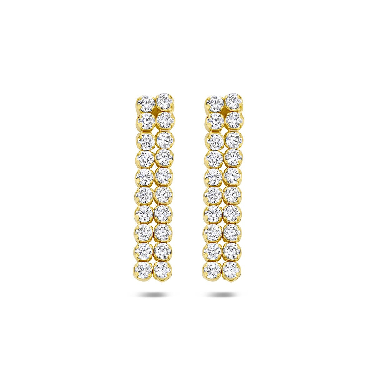 Pendientes largos de plata 925 bañados en oro con circonitas, de 24 x 5 mm.