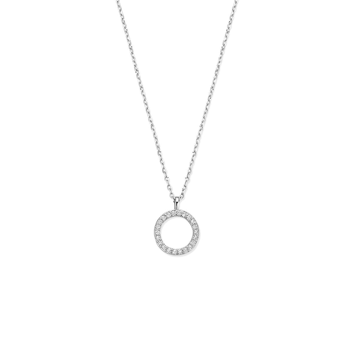 Collar de plata con colgante circular adornado con circonitas, de 41 a 45 cm de longitud.