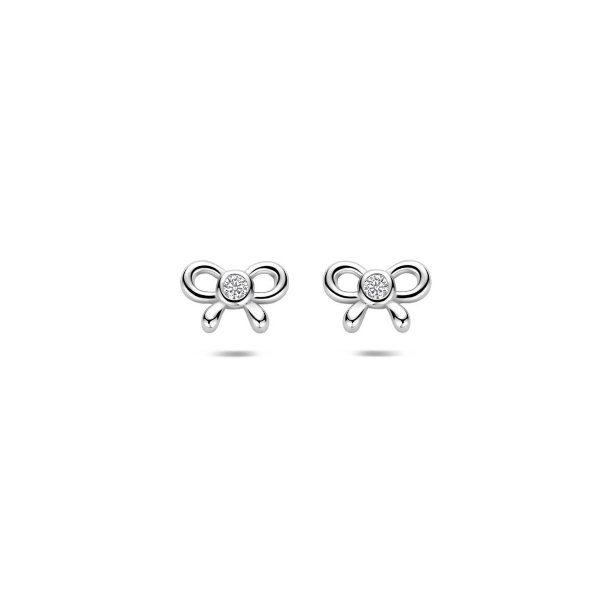 Pendientes de lazo de plata 925 rodiada con circonitas brillantes.
