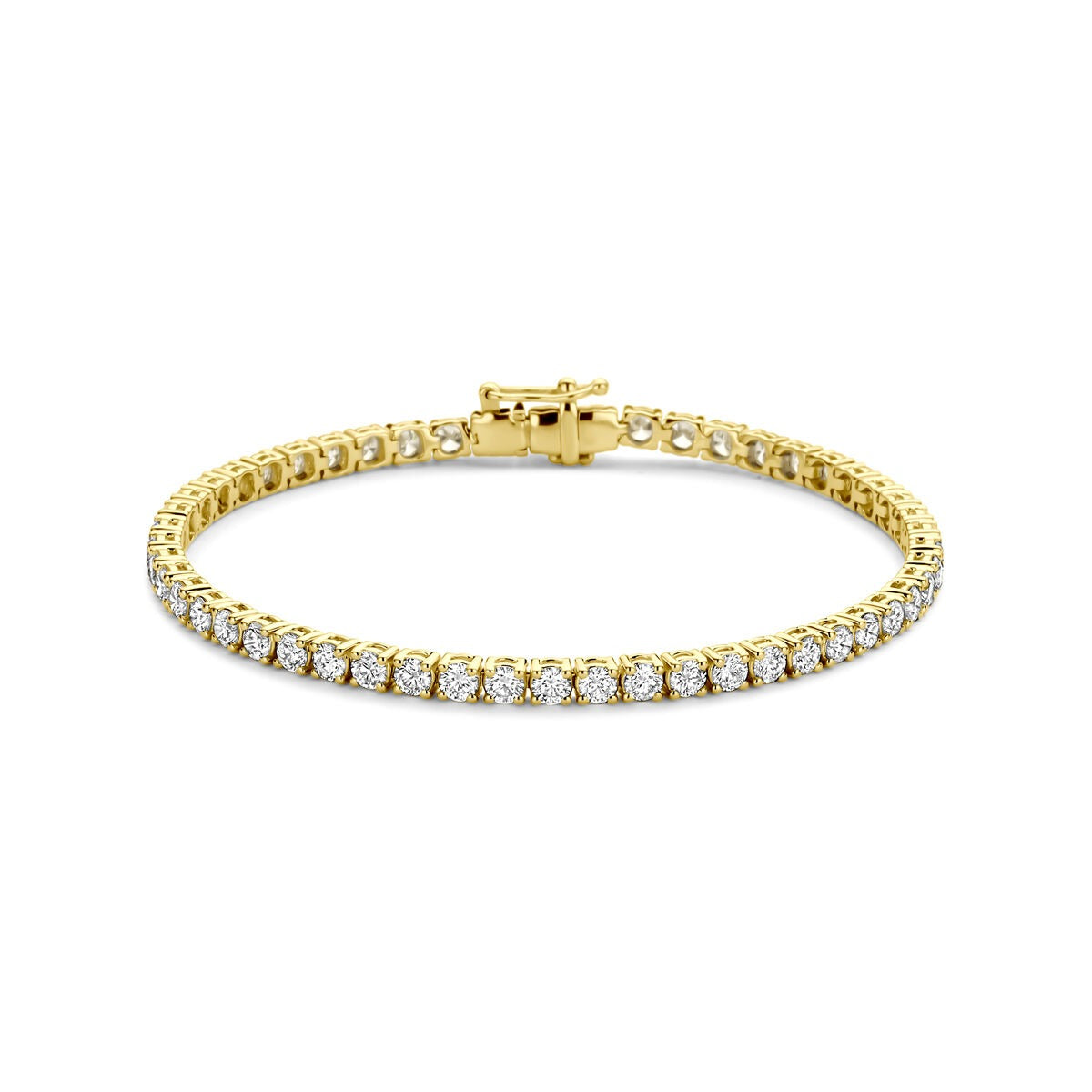 Pulsera de tenis de oro amarillo de 14k con diamantes cultivados en laboratorio de 5.00ct.