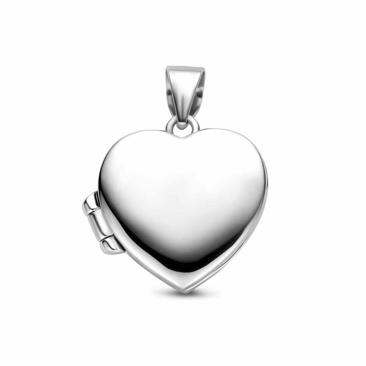 Colgante en forma de corazón de plata, con un tamaño de 15,5 mm y acabado pulido.