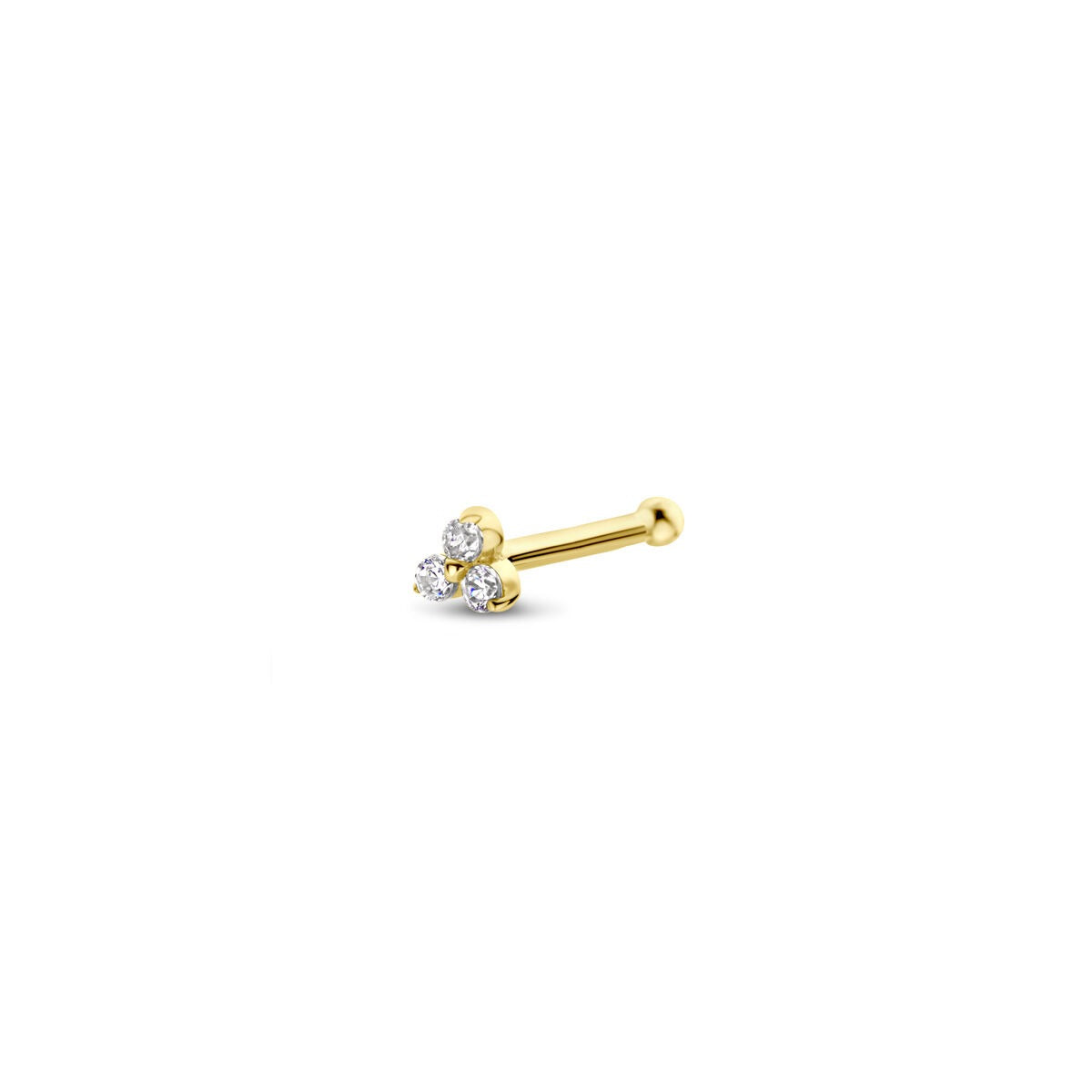 Pendiente de nariz de oro amarillo de 14k con circonitas en engaste de entorno.