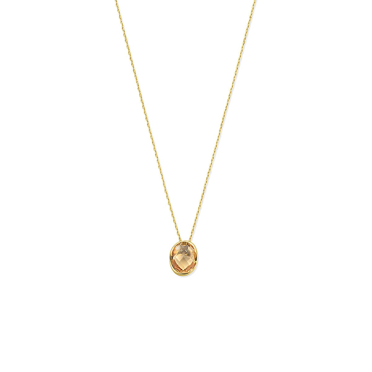 Collar de oro amarillo de 14k con citrino, cadena fina de 41-45 cm y colgante ovalado.