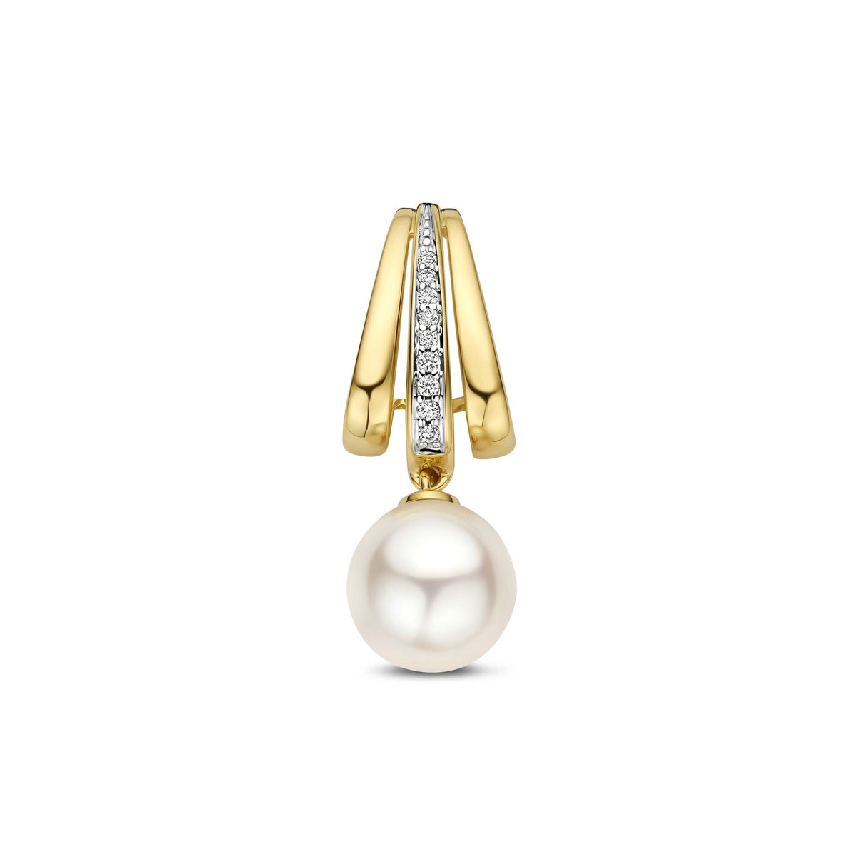 Colgante de oro amarillo de 14k con perla y diamantes brillantes.