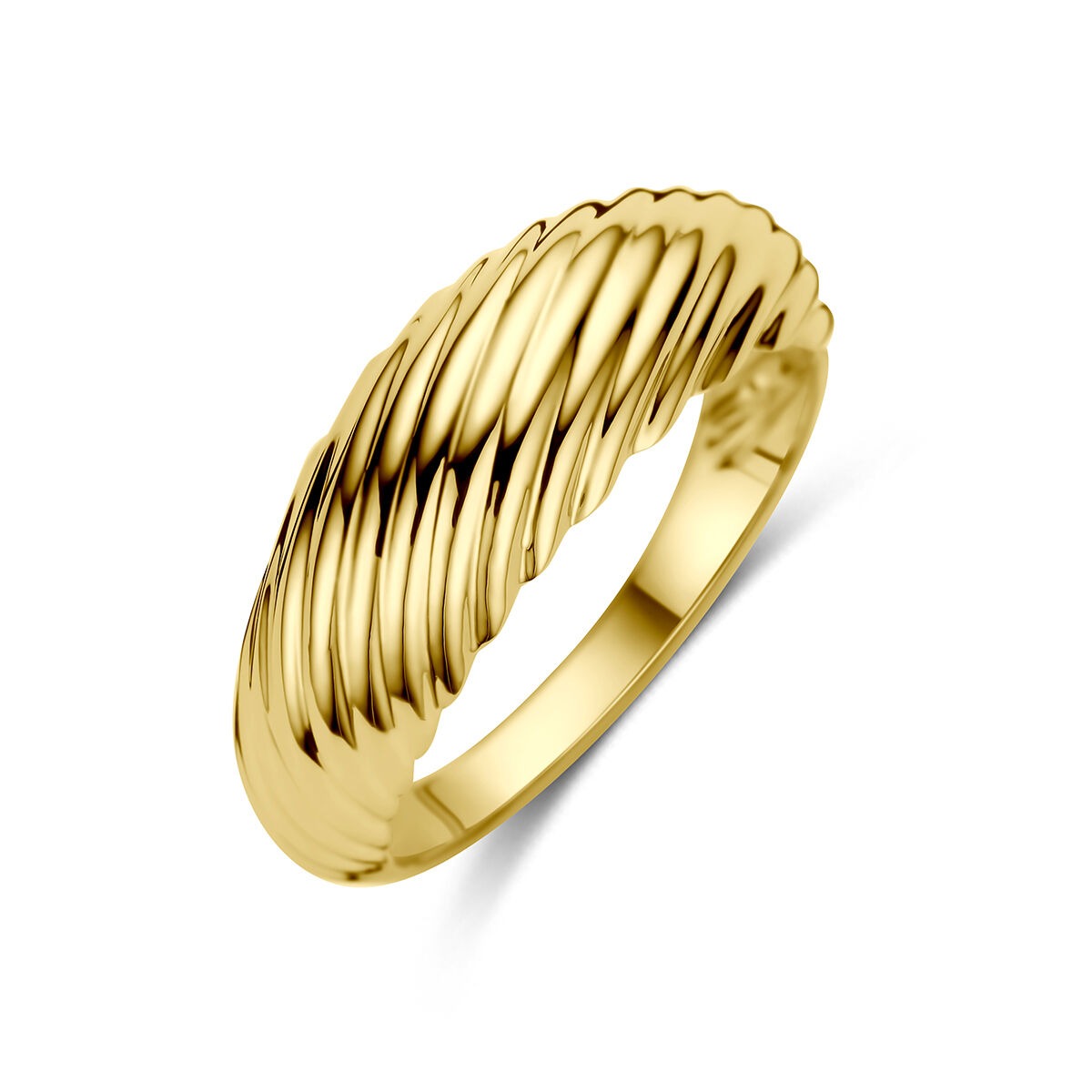 Anillo de oro amarillo de 14 quilates con diseño retorcido de 7,5 mm de ancho.