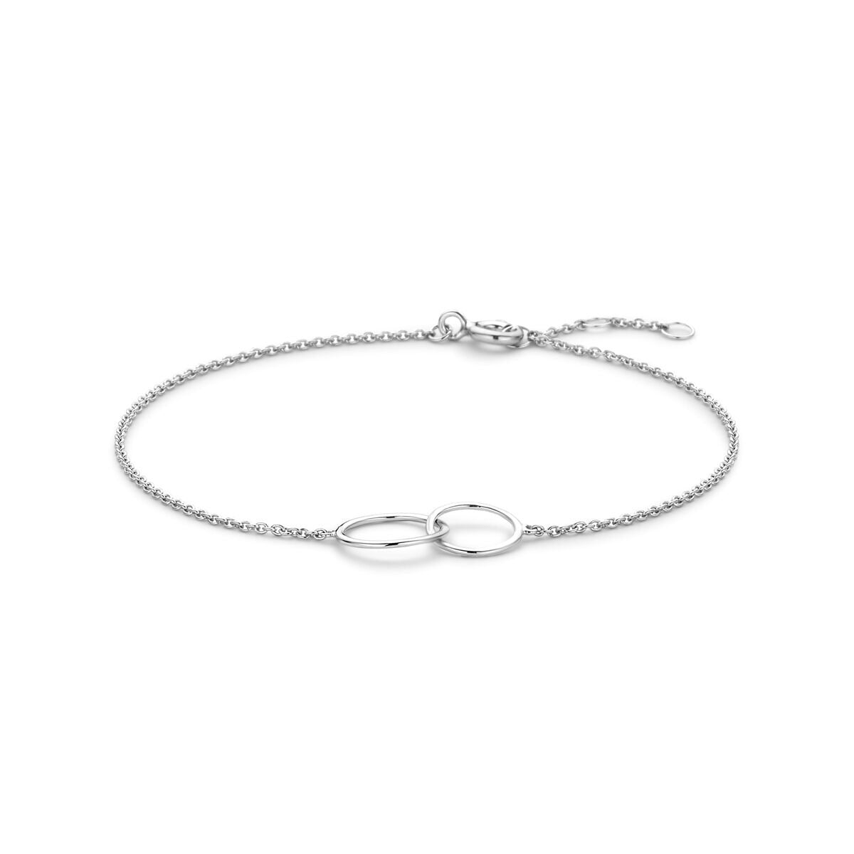 Pulsera de plata 925 rodiada con colgante redondo y eslabones entrelazados.