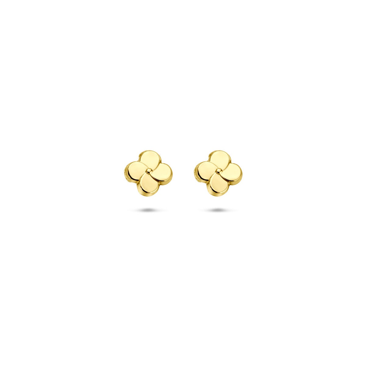 Pendientes de flor en oro amarillo de 14k, con un diámetro de 5 mm.