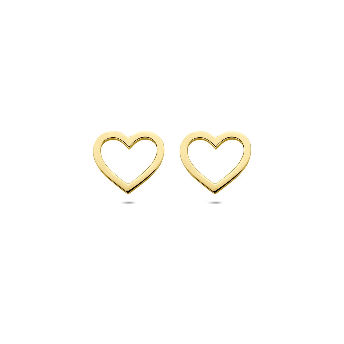 Pendientes de corazón en oro amarillo de 14k con diseño abierto y acabado pulido.