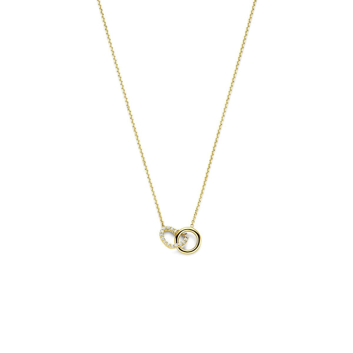 Collar dorado de 14k con corazón y circonitas, diseño delicado y moderno.