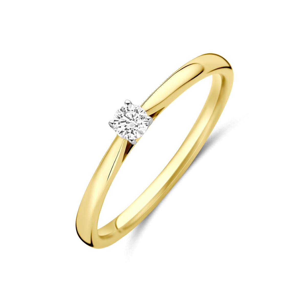 Anillo bicolor de oro amarillo y blanco de 14k con diamante lab-grown de 0.10ct.