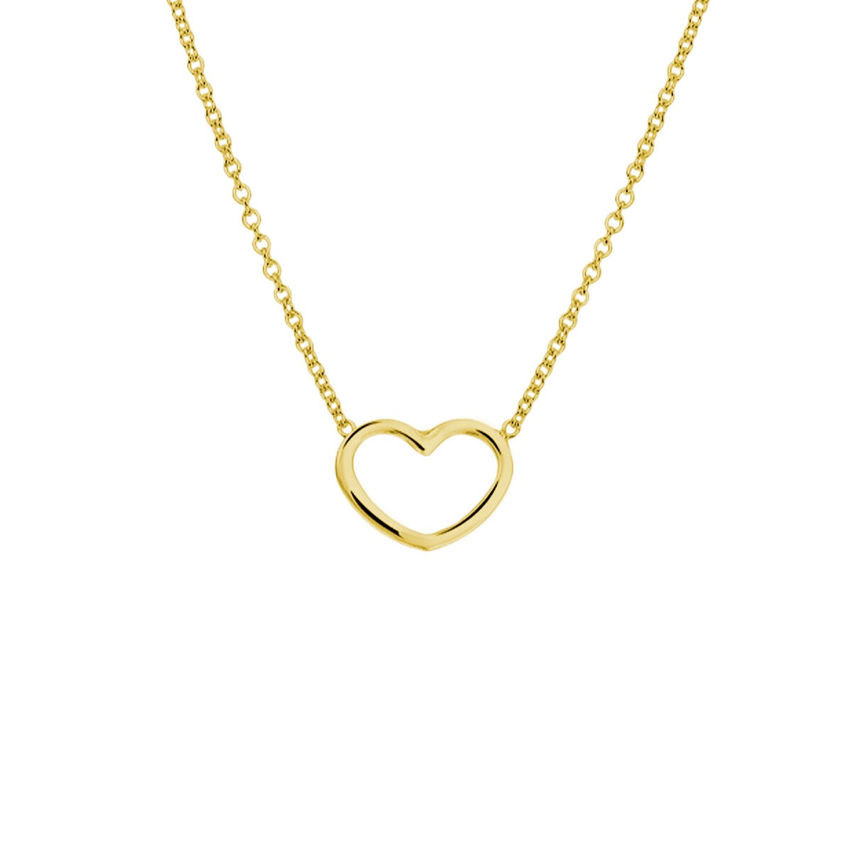 Collar de plata dorada con colgante en forma de corazón, símbolo de amor.
