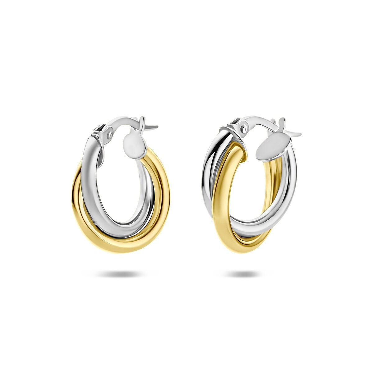 Aros de oro amarillo y oro blanco bicolor 4 mm de mujer con cierre de bisagra