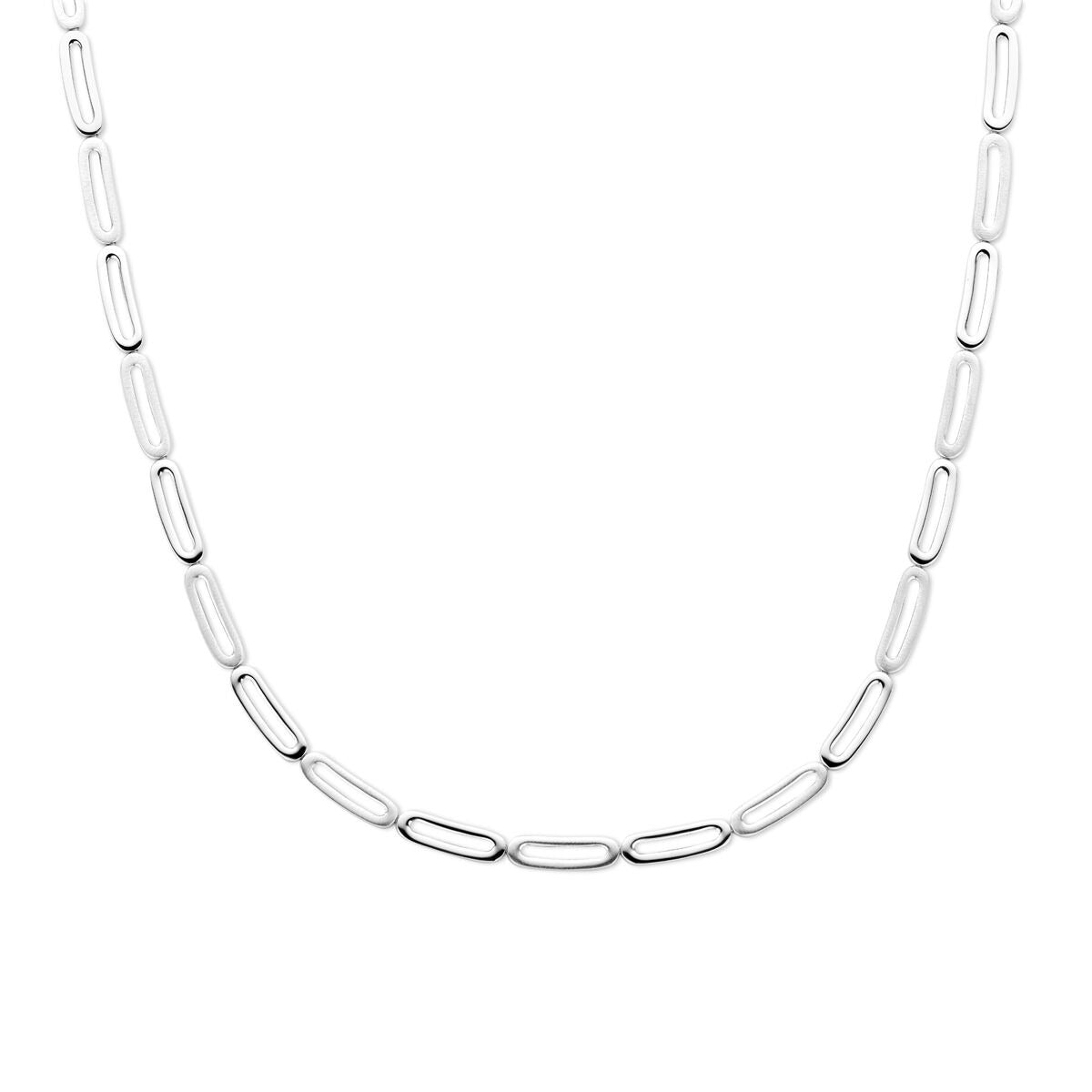 Cadena de plata para dama sin colgante, de plata 925 rodiada, con eslabones ovalados de 5,7 mm y 45 cm de largo.