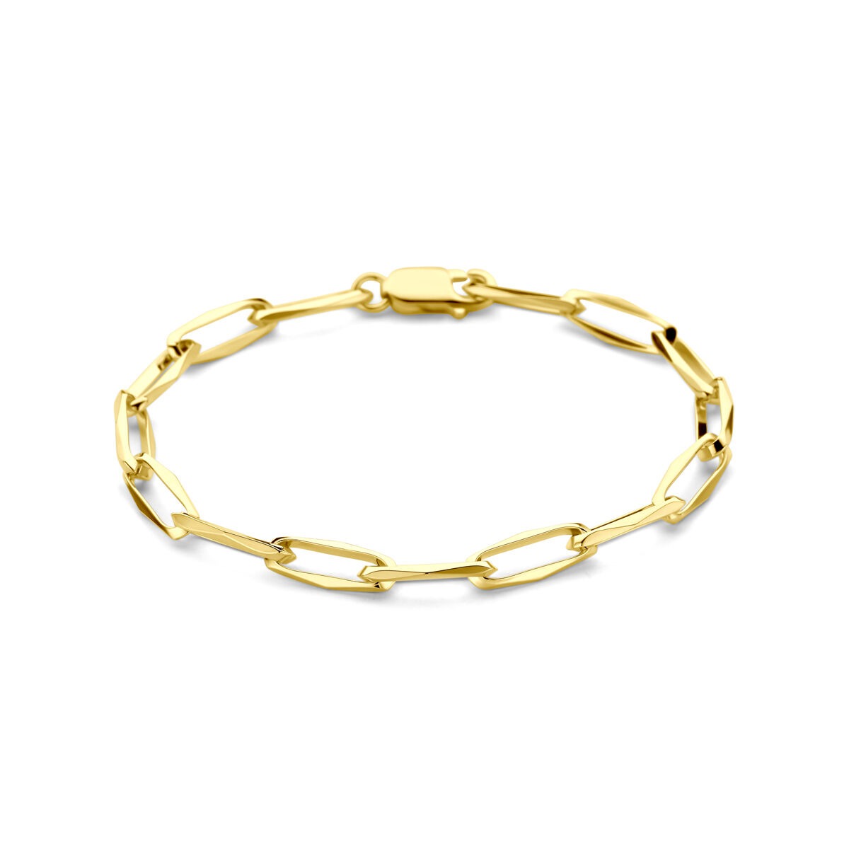 Pulsera de oro amarillo de 14k, con eslabones cerrados de 5.5 mm de ancho.