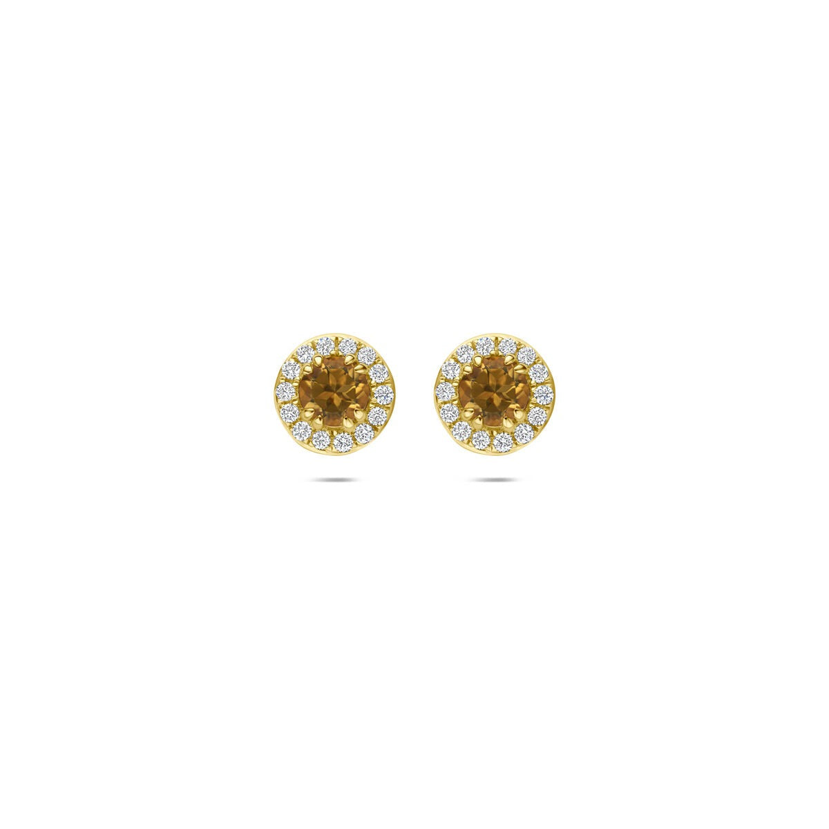 Pendientes de oro amarillo de 14k con citrino y diamantes cultivados en laboratorio.
