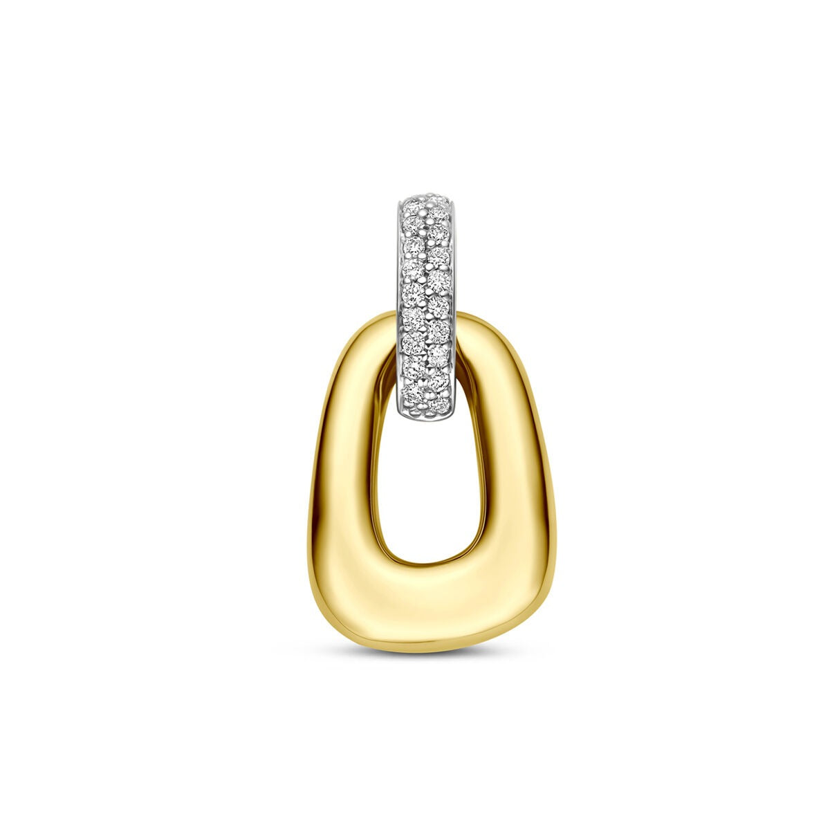 Colgante bicolor de oro de 14k con diamantes de 0,07 ct, forma ovalada y acabado brillante.