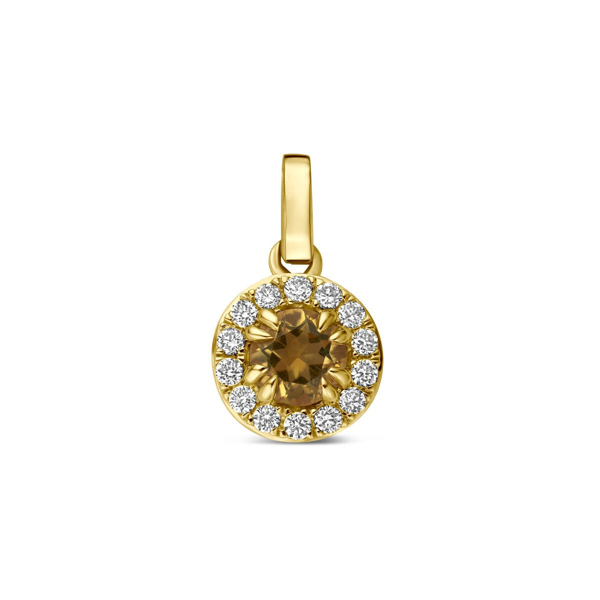 Colgante de oro amarillo de 14k con citrino y diamantes cultivados en laboratorio.