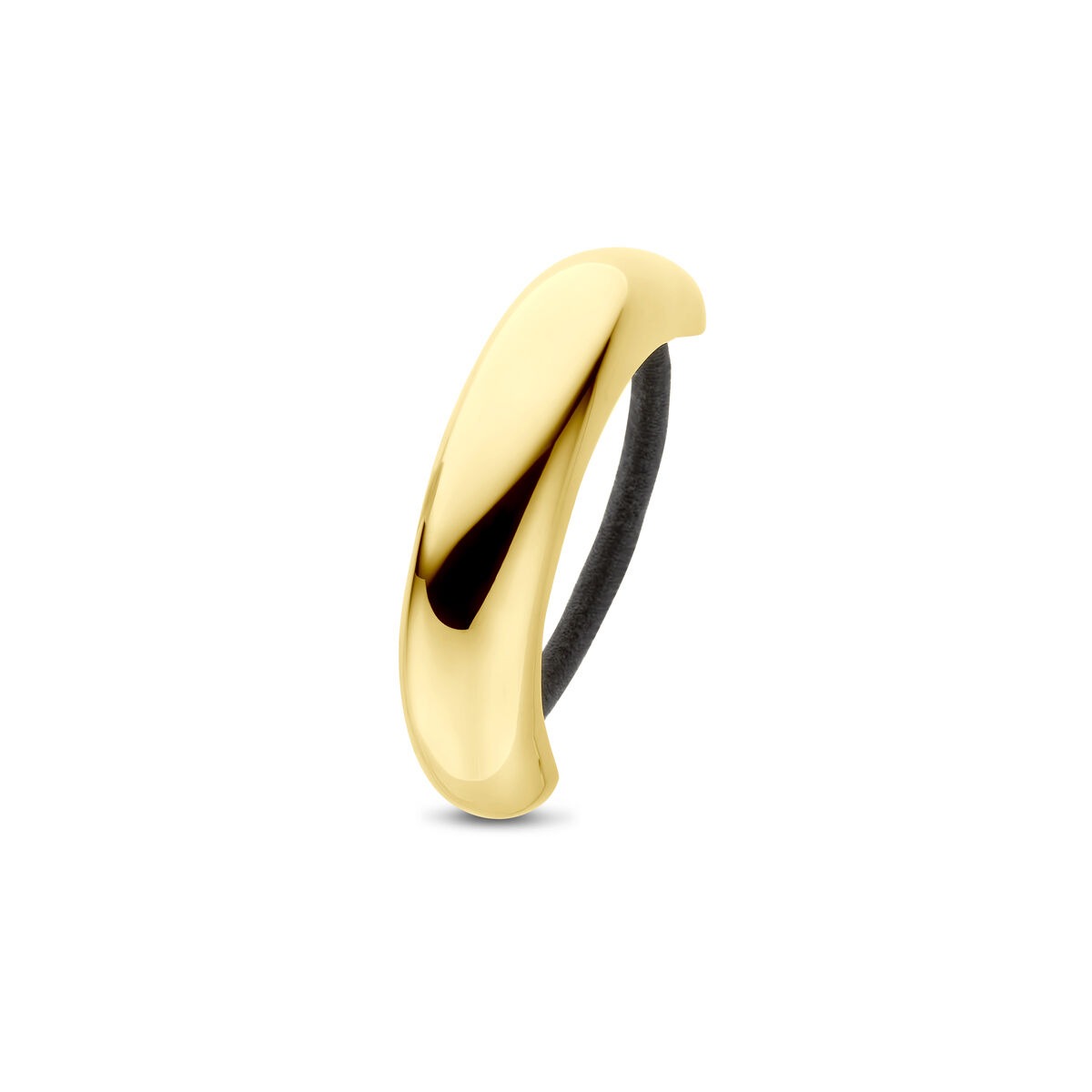Cuff de cabello de acero con ionización, color dorado, forma ovalada y acabado brillante.