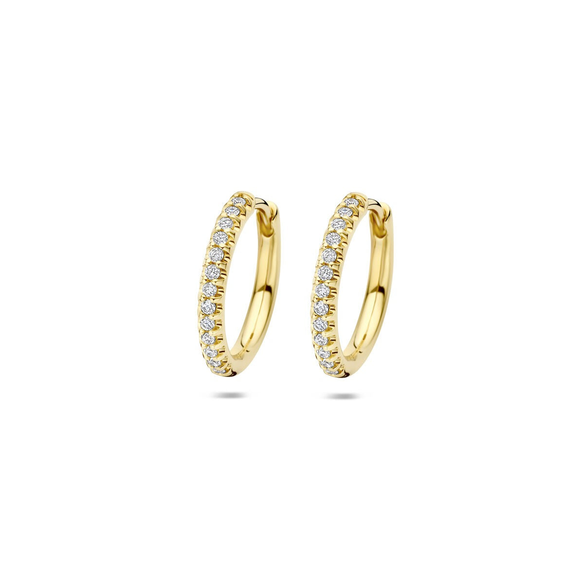 Pendientes de aro de oro amarillo de 14k con diamantes cultivados en laboratorio, 14.5x2 mm.