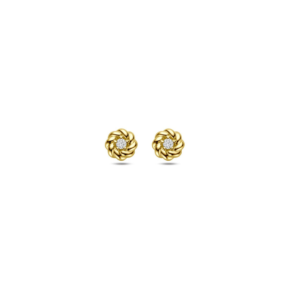 Pendientes de oro amarillo de 14k con zircón, diseño en forma de flor de 5 mm.