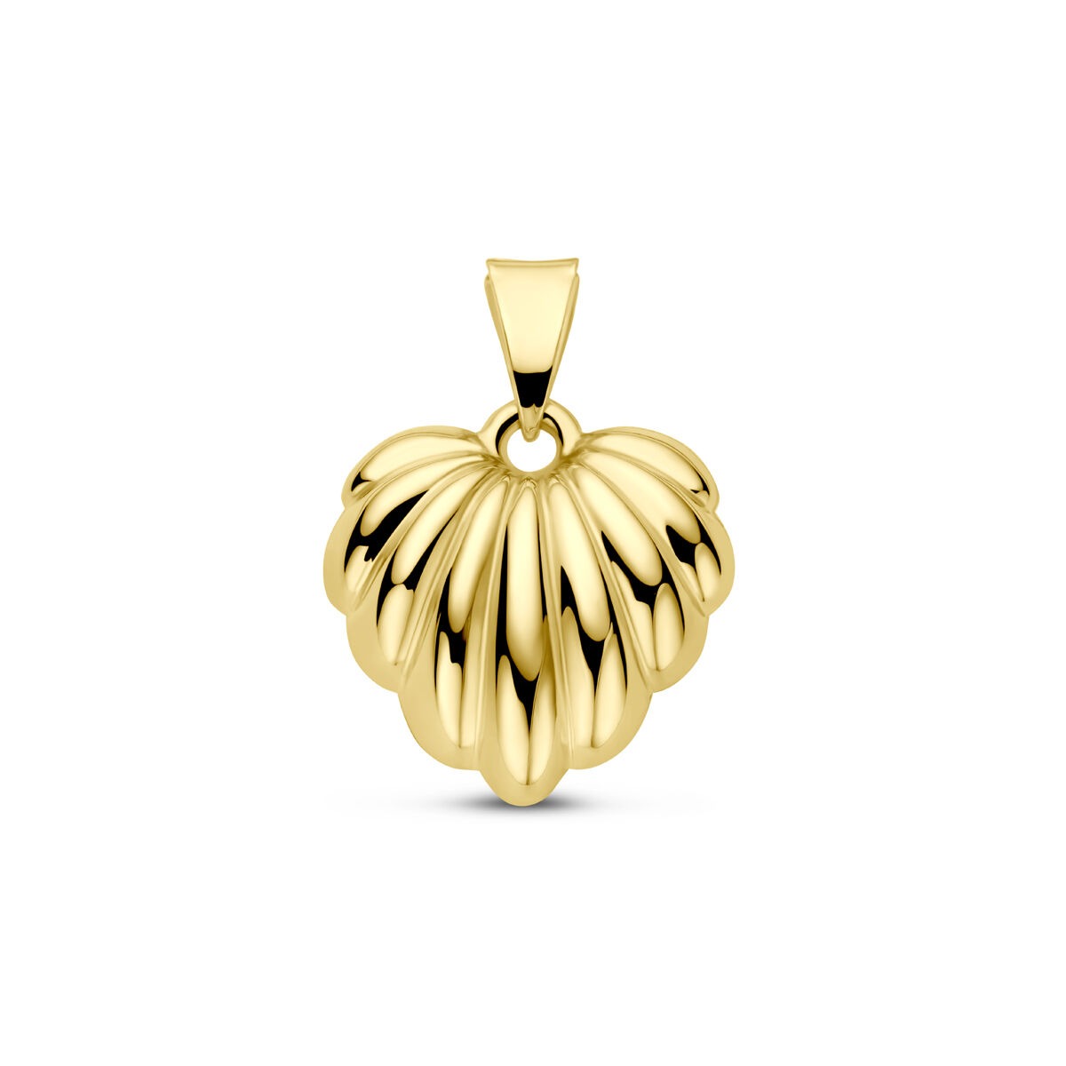 Colgante de corazón en oro amarillo de 14k con un diseño acanalado y brillante.