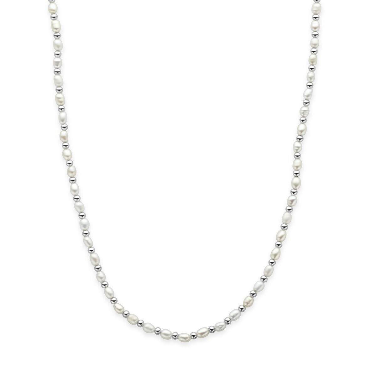 Gerhodineerd 925 zilveren collier met kleine parels in een gelijkmatige rij.