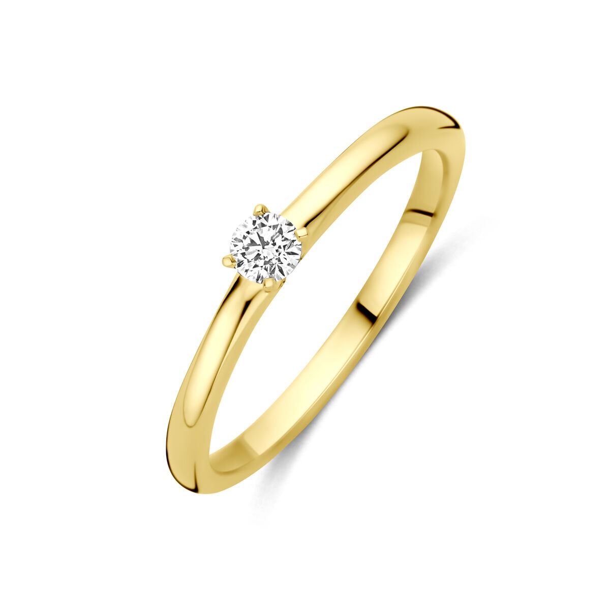 Anillo de oro amarillo de 14k con un diamante lab-grown de 0.10ct.