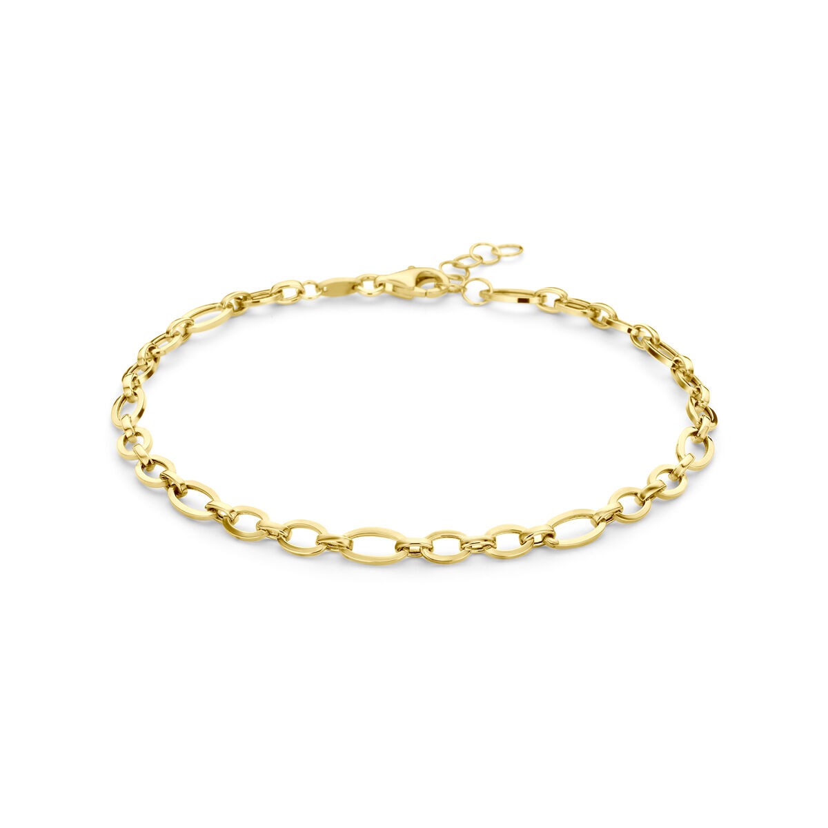 Pulsera de ancla de oro amarillo de 14 quilates con eslabones ovalados.