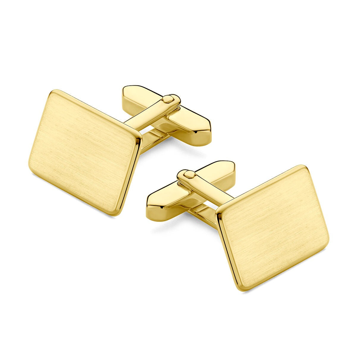 Gemelos rectangulares de oro amarillo de 9 quilates con acabado pulido y mate.