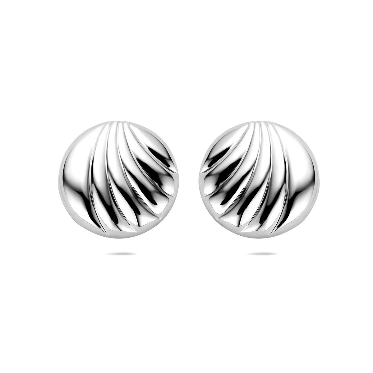 Pendientes de mujer de plata rodiada de 18 mm con diseño ondulado en relieve.